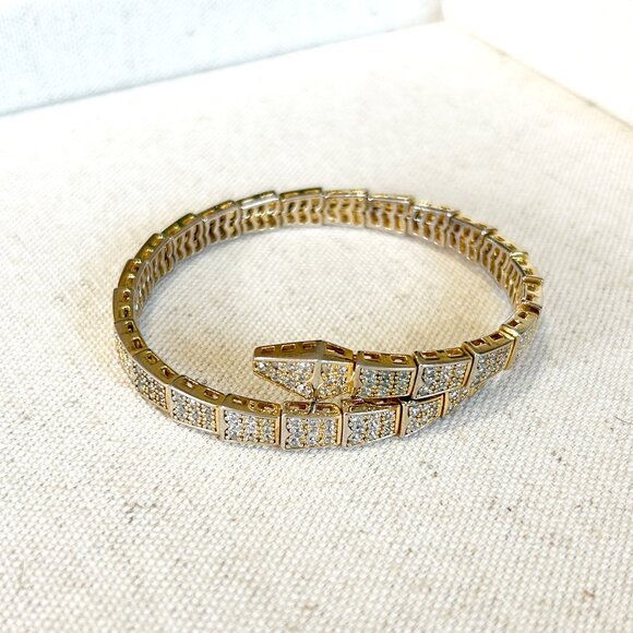 Gold Snake Coil Bracelet with CZ One Size Gently Pre-Loved MSRP $225 - Picture 3 of 5